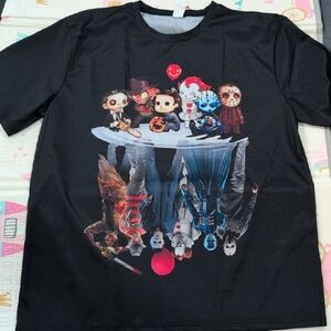 Black Graphic T-Shirt with Horror Characters